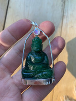 Green Adventurine Buddha silver set pendant (118076)