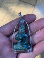 Labradorite Buddha silver set pendant (118077)