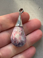 Lepidolite & Pink tourmaline drop set in silver (118465)