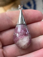 Lepidolite & Pink toumaline drop set in silver (118686)