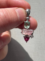 Green & Pink Tourmaline with Topaz set in silver (119770)