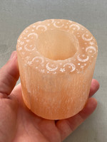 Peach Selenite candle holder with stars & moons (119861)