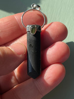 Moldavite & Black tourmaline set in silver (1112764)