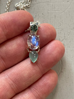 Blue Tourmaline Moonstone & Aquaprase set in silver (1114544)