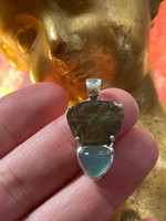 Moldavite & Aquaprase set in silver (1114561)