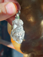 Herkimer diamond and Green tourmaline set in silver (1114685)