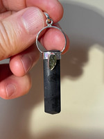 Black Tourmaline with Moldavite set in silver (1114732)