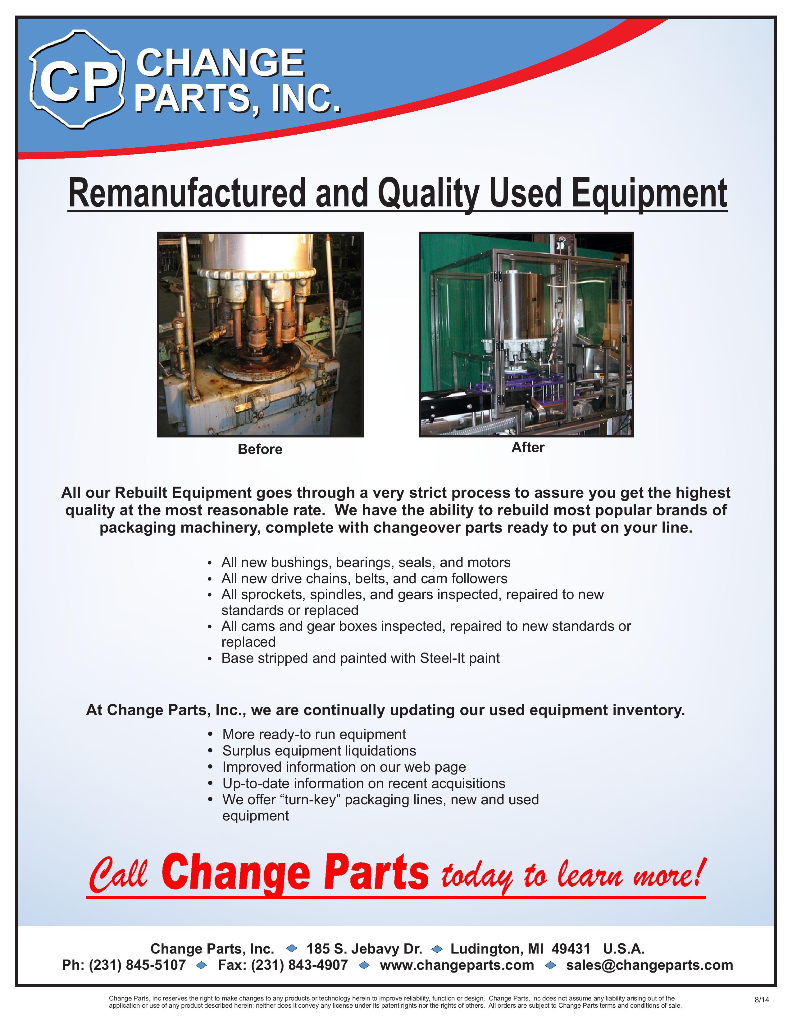 Used Rebuilt Equipment Page 1 Change Parts Inc