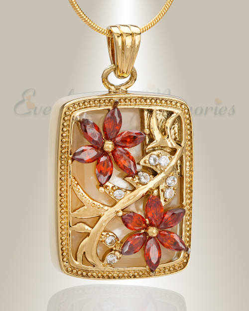 Gold Plated In Bloom cremation jewelry and flower memorial keepsakes
