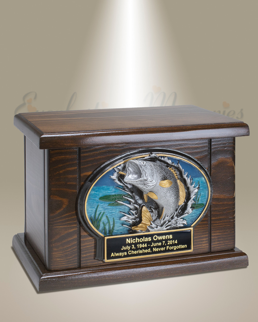 Bass Fishing Wood Cremation Urns by Elegant Urns