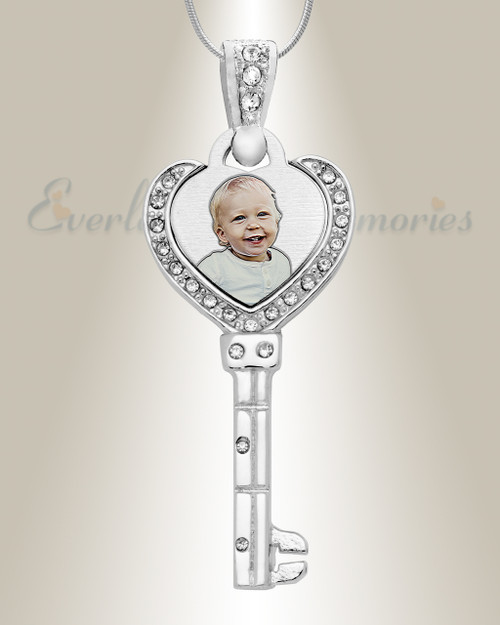 Jeweled Heart Key Color Photo Pendant and Photo Engraved ...