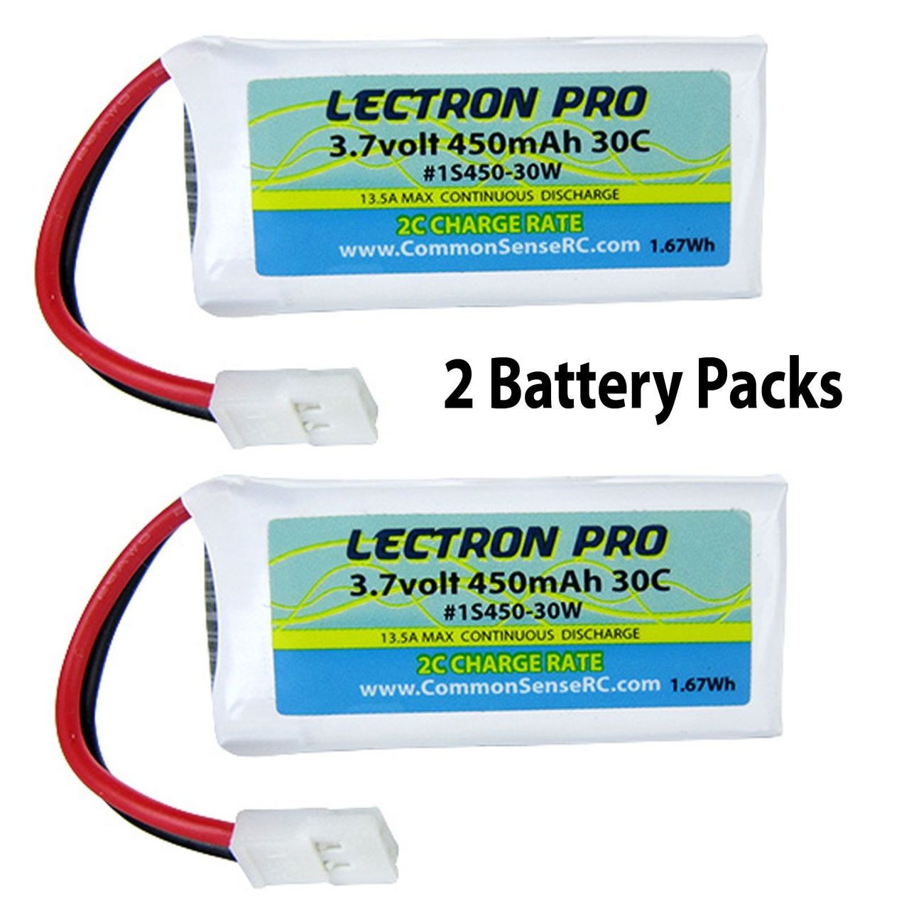 Lectron 3.7V 450mAh 30C Lipo Battery 2 Packs : Dromida Kodo & Hubsan X4 -  NZ HOBBIES
