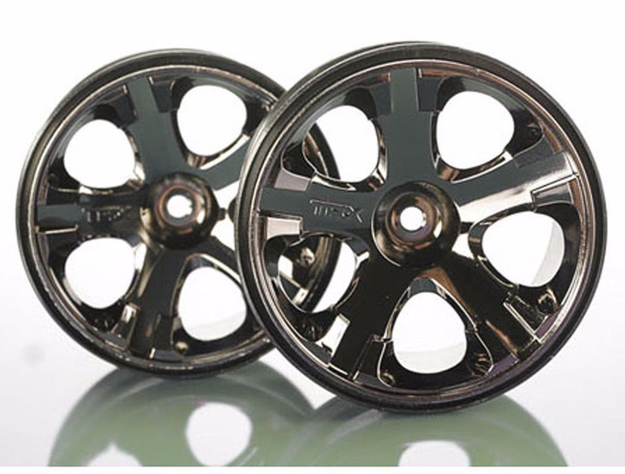 5572 Nitro Rear//Electric Front 2 Traxxas Chrome Twin Spoke Wheels 2.8/"