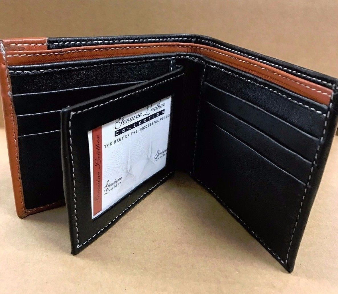 Bifold Wallet Men's Genuine Leather Center Flap Credit/ID Card Holder
