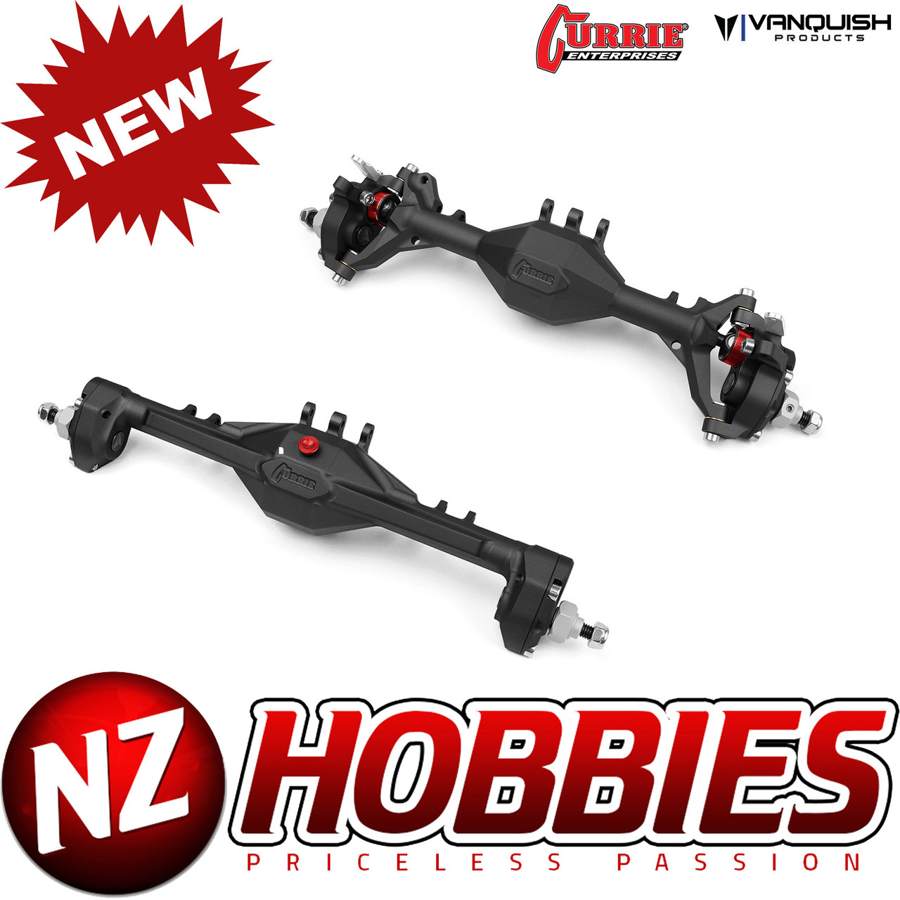 Vanquish Products CURRIE PORTAL F9 SCX10II FRONT & REAR AXLE BLACK