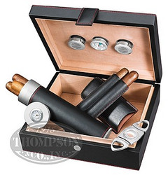 [SAMPLE FOR TEST] Black Leather 20 Count Humidor With Accessories