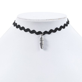 black lace chocker necklace with feather
