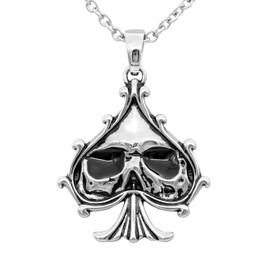 Skull Black Ace of Spades Necklace 