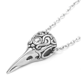 Raven Skull Necklace with white Swarovski Crystal