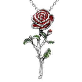 Rose Pendant Necklace with Red Epoxy Rosebud Gift for Flower Lovers Women Girl Jewelry