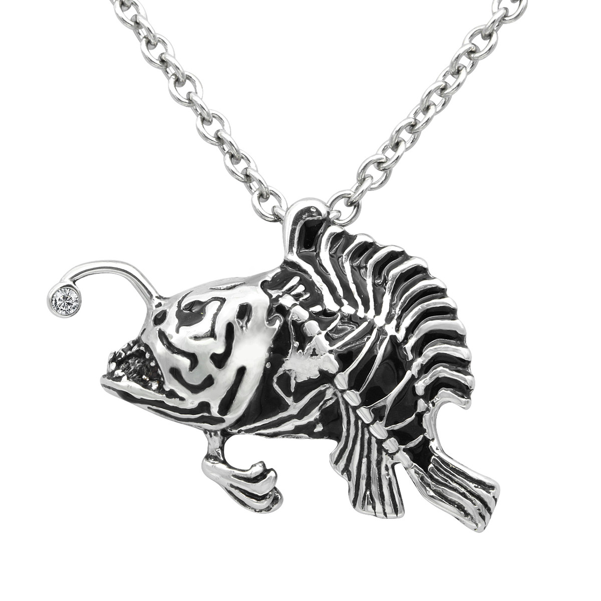 Controse Black & White Sparkling Koi Fish Necklace Stainless Steel