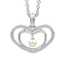 Double Heart Pendant Necklace with Freshwater Pearl