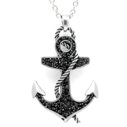 Black Stoned Anchor Necklace
