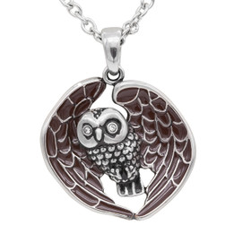 Owl Necklace "Starry Eyed Owl", Bird Pendant Adorned with Swarovski Crystals