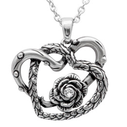 Heart Necklace - Rose Pendent Interlock Heart Love Necklace with 3.5mm White Swarovski Crystal