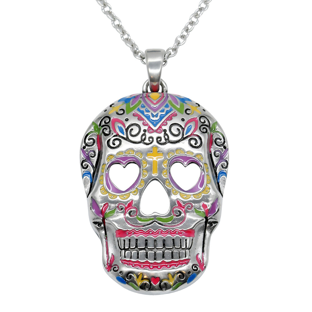 Sugar Skull Pendant Necklace Heart Eyes Controse