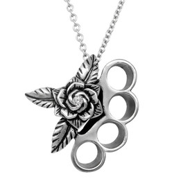 Beautifully Brutal Brass Knuckles & Rose Necklace