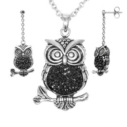 Stainless Steel Owl Necklace & Earrings Set
