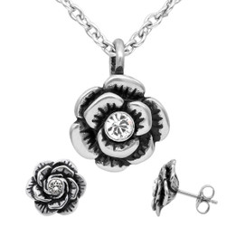 Crystal Bloom Flower Necklace & Earrings Set with Swarovski Crystal