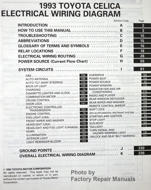 1993 Toyota Celica Electrical Wiring Diagrams - Original Shop Manual