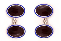 Silver, Royal Blue & Maroon Red Oval Cufflinks