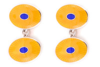 Silver, Yellow & Royal Blue Oval Cufflinks