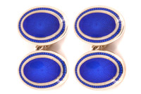 Silver Royal Blue/White Oval Cufflinks