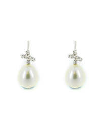 9ct White Gold, Diamond Kiss & Pearl Earrings