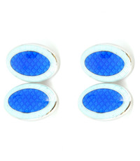 Silver, Pale & Mid Blue Oval Cufflinks