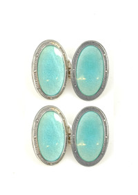 Silver, Tiffany Blue Oval Cufflinks