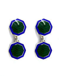 Silver, Royal Blue & Green Hexagonal Cufflinks