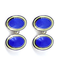 Silver, Navy/Clear & Sky Blue Oval Cufflinks