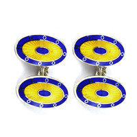 Silver, Royal Blue & Yellow Oval Cufflinks