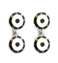 Silver, Black & Clear Round Cufflinks