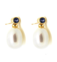 9ct Gold, Sapphire & White Pearl Studs