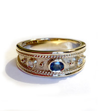 9ct Gold, Sapphire & Diamond Narrow Ring