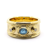 9ct Gold, Diamond & Blue Topaz Ring