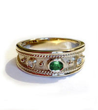 9ct Gold, Diamond & Emerald Narrow Ring
