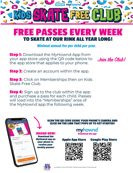 Promote your Kids Skate Free program with these glossy 24" x 36" posters. Will include your logo on the side.