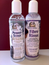 Power Scour / Fibre Rinse 4oz Gift Set packaged in a clear vinyl bag with color brochure.